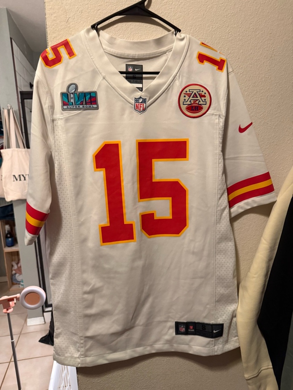 NFL  Chiefs White Jersey with Red and Blue NFL Shield